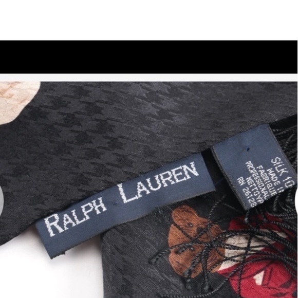 Ralph Lauren Vintage  Black Silk Scarf Martini-Drinking Bears - Picture 7 of 9